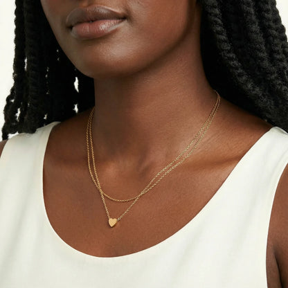 18K Gold Stainless Steel Layered Heart Necklace