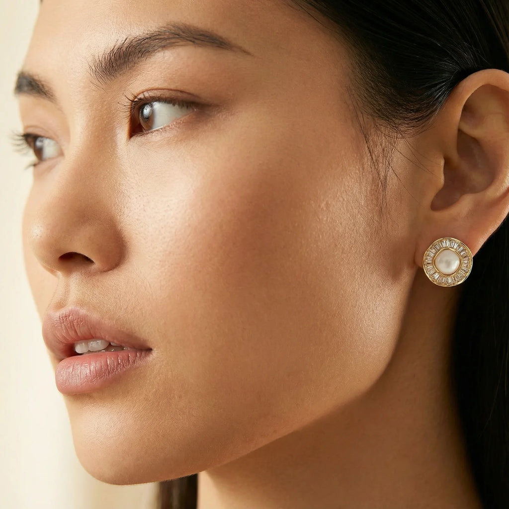 Sunburst Freshwater Pearl Stud Earrings- Silver or Gold