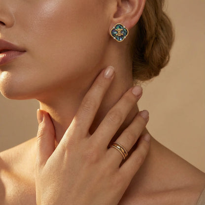 French Inspired Mystic Shell Quatrefoil Studs