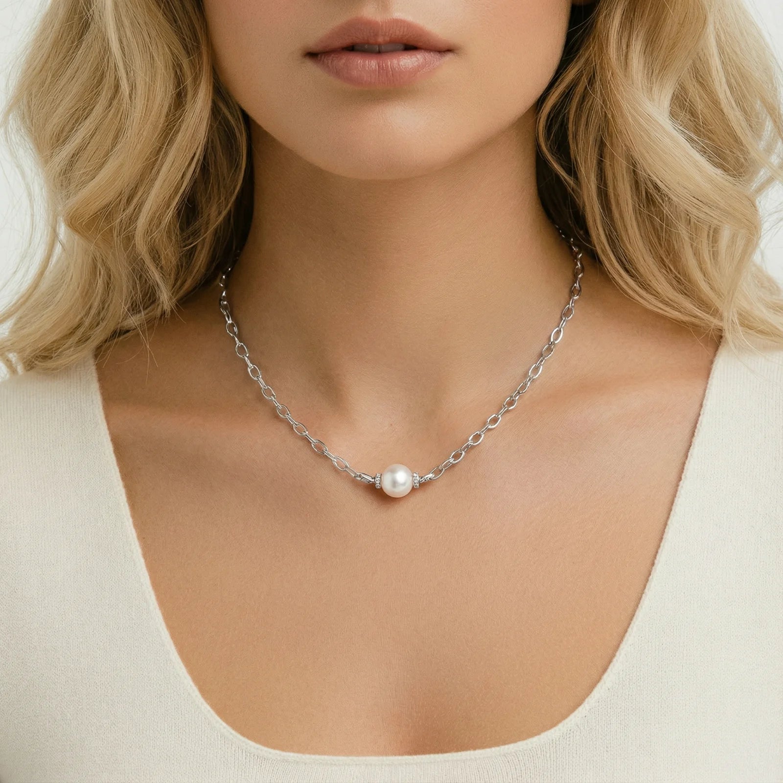 Luminous Freshwater Pearl Sterling Silver Chain Necklace