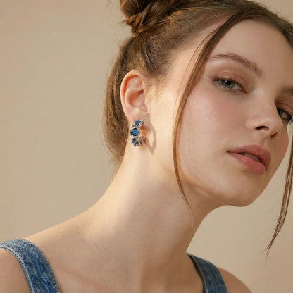 Azure Wave Hoops Denim and White Gold Earrings
