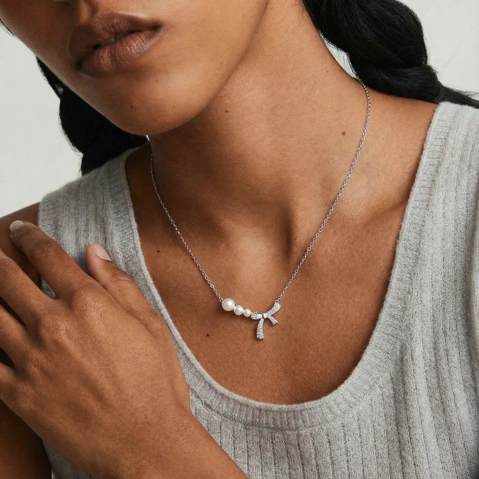 Freshwater Pearl & Pave Bow Dreams Necklace