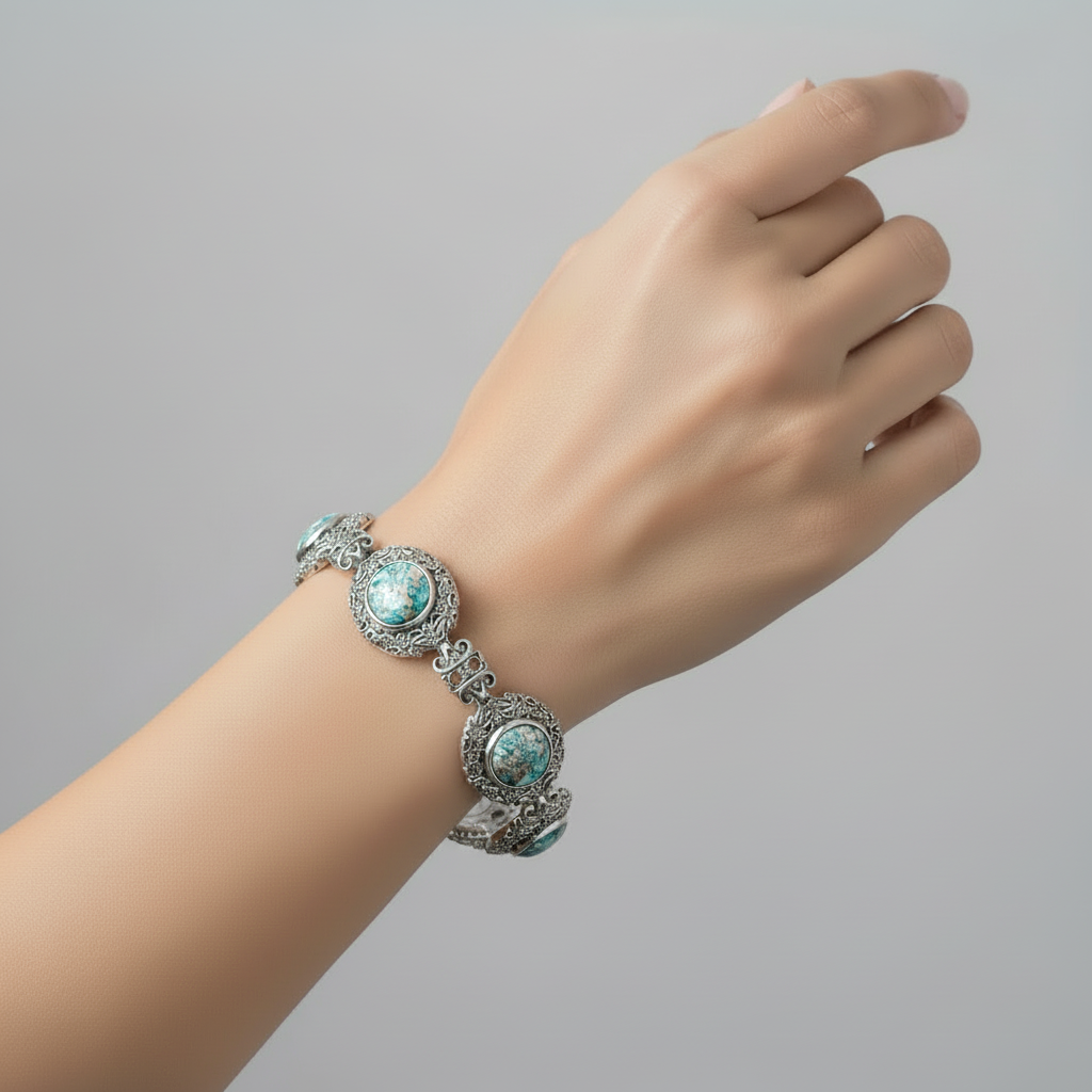 7.5" Ornate Roman Glass Toggle Bracelet |With Certificate of Authenticity