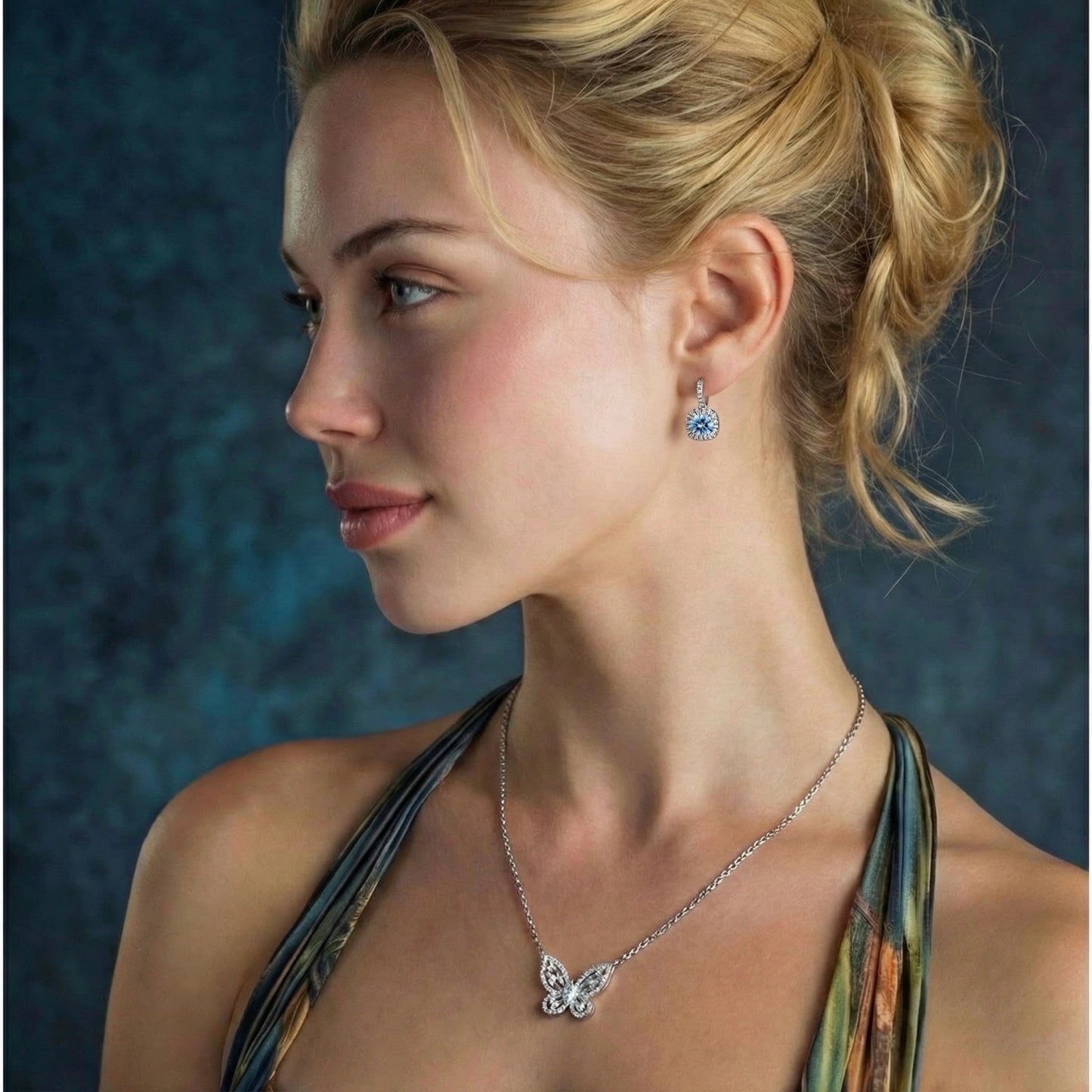 Celestial Halo Drops Blue Moissanite Earrings VVS1