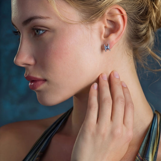 Moissanite Prism Square Stud Earrings Sterling Silver .925e