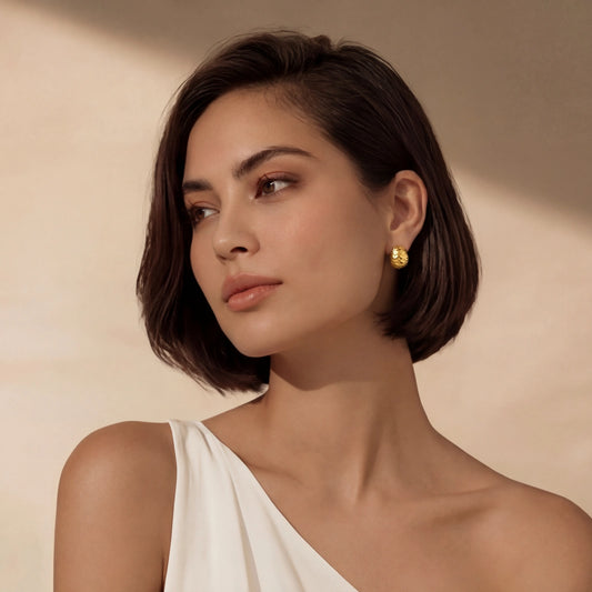 Hammered  18K Gold- Sterling Silver Huggie Earrings