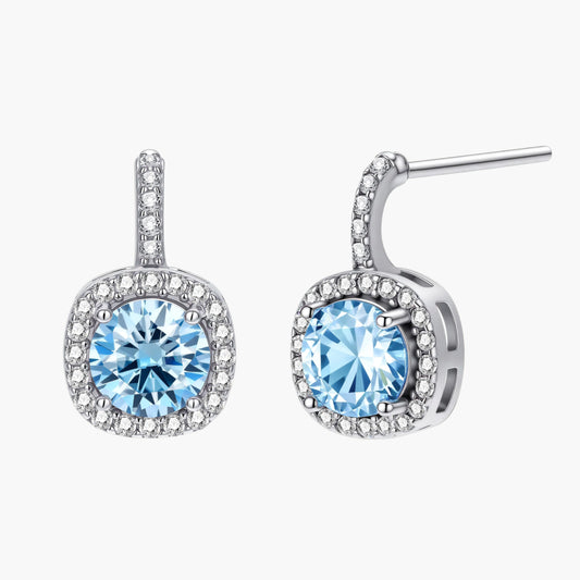 Celestial Halo Drops Blue Moissanite Earrings VVS1