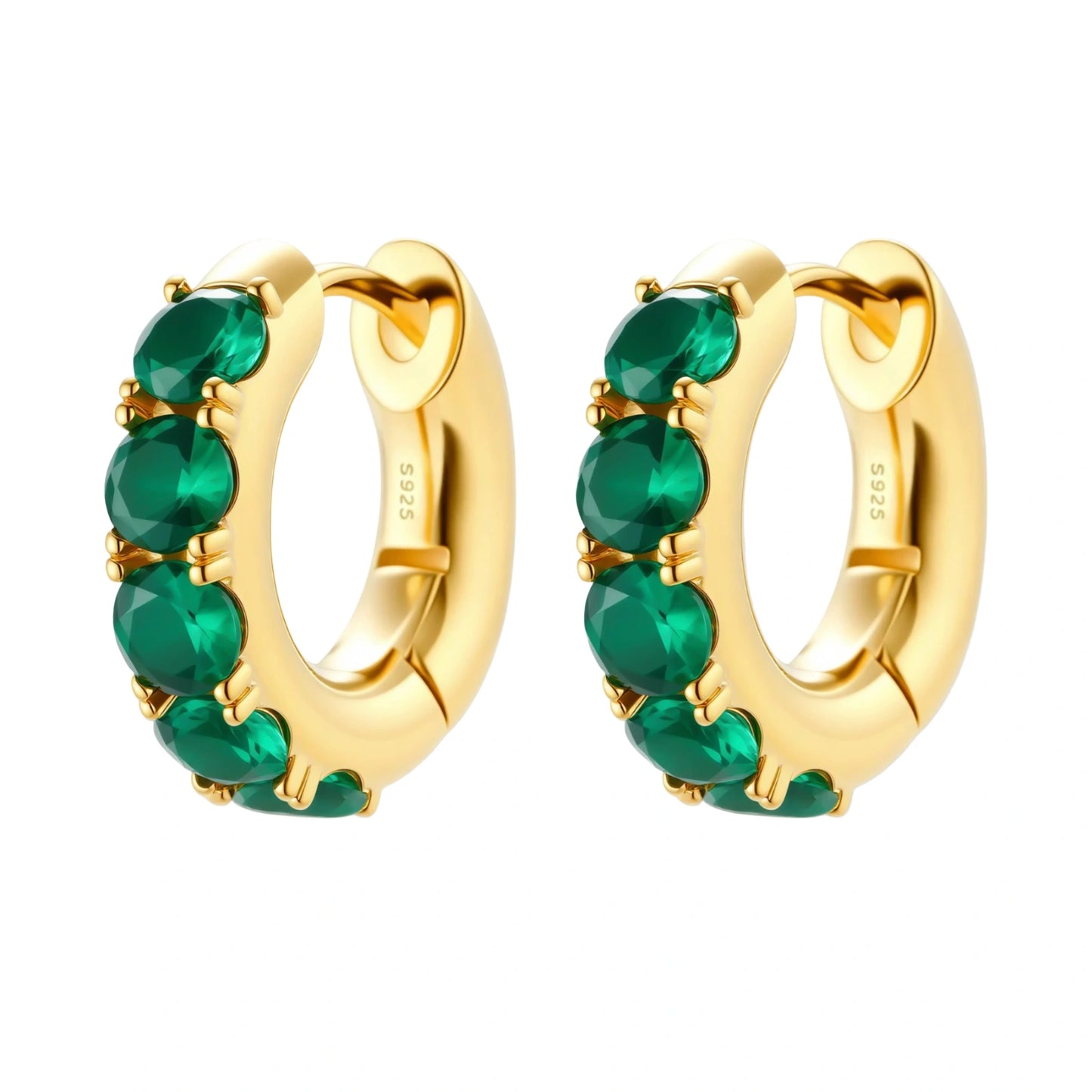 Emerald Huggie Hoops by Gabriella's Jewels