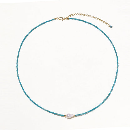 Apatite Dreams Pearl Necklace and 18K gold  by Gabriella's Jewels