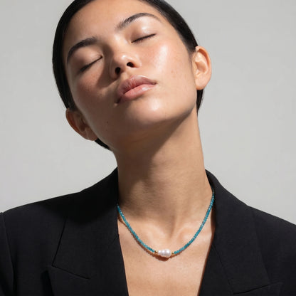 Apatite Dreams Pearl Necklace and 18K gold  by Gabriella's Jewels