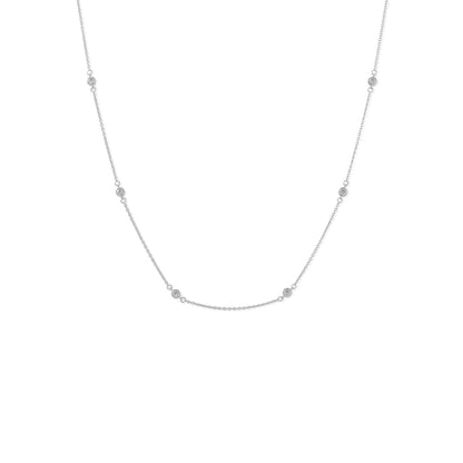 16" + 2" Rhodium Plated Bezel Set CZ Necklace