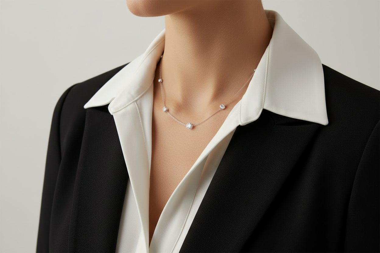 Sterling Silver Necklace Tarnish Resistant  Bezel Set Sparkling CZ Necklace