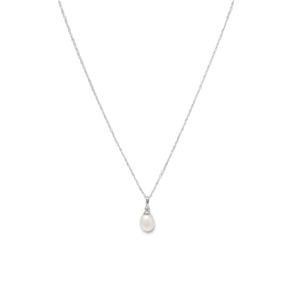 18" Rhodium Plated Cultured Freshwater Pearl Drop Necklace