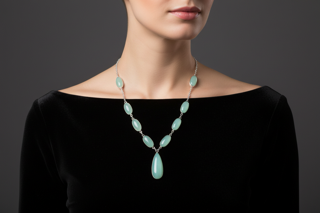 17.5" Green Chalcedony Gemstone Necklace