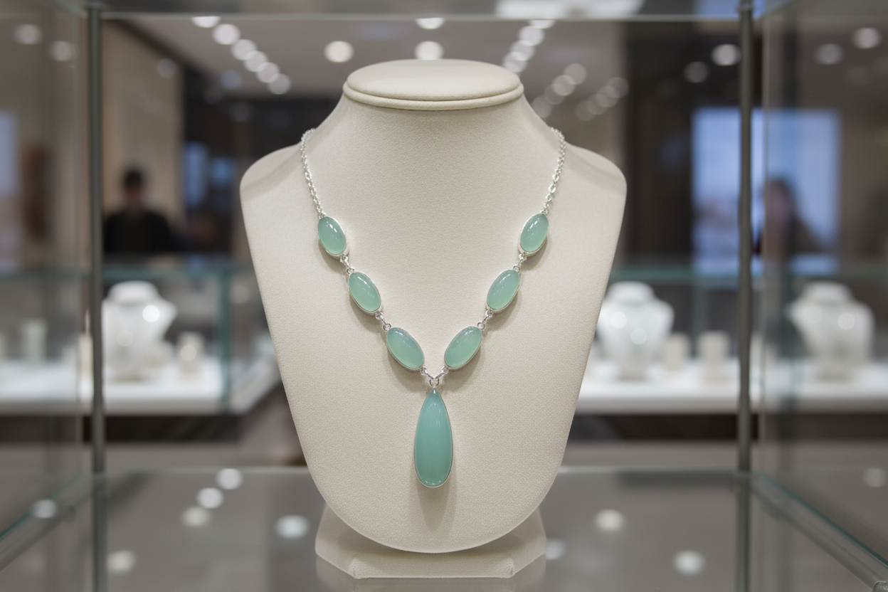 17.5" Green Chalcedony Gemstone Necklace