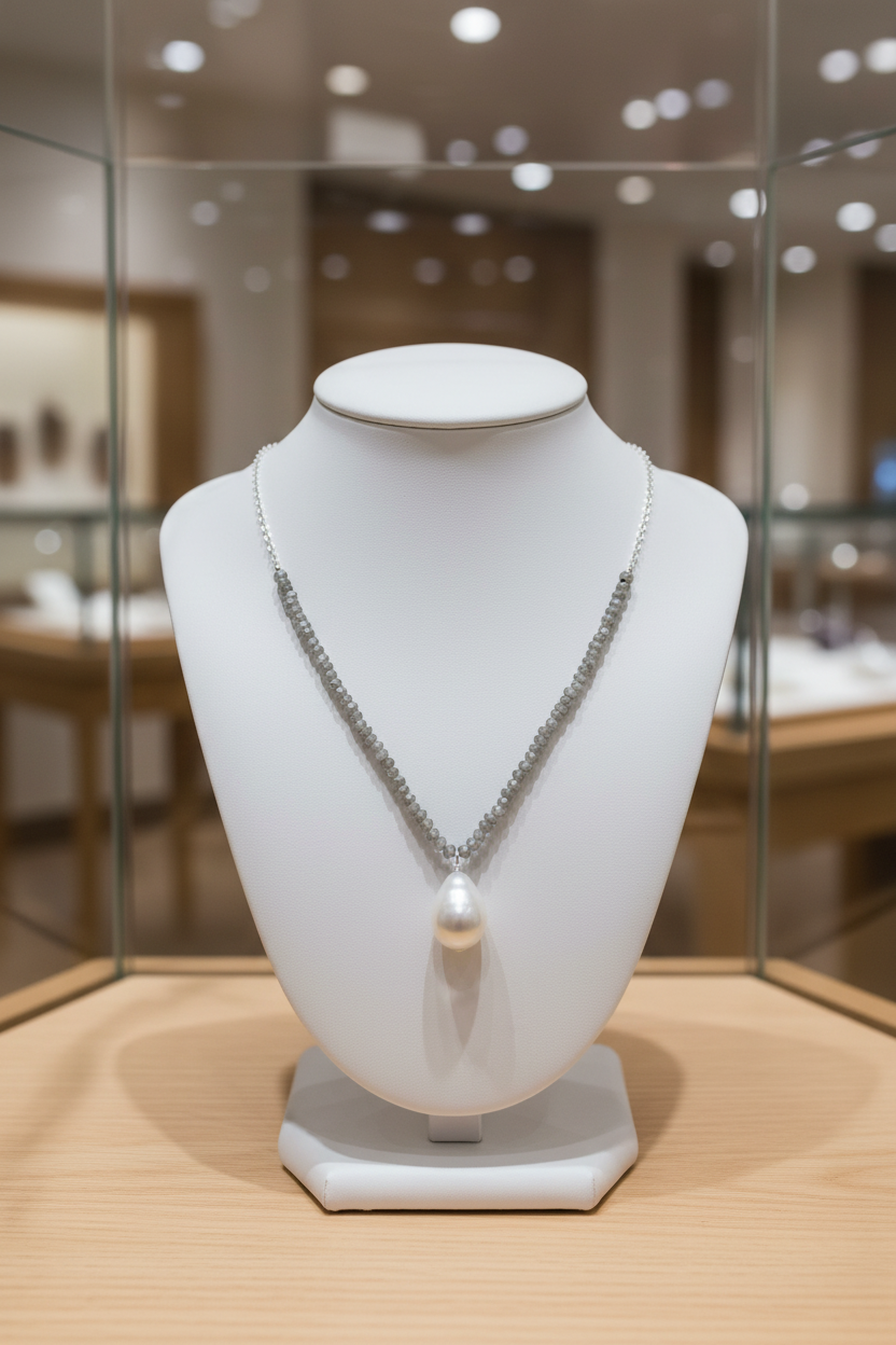 16"+2" Labradorite and Baroque Style Freshwater Pearl Drop Necklace