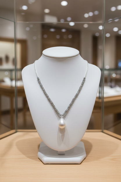 16"+2" Labradorite and Baroque Style Freshwater Pearl Drop Necklace