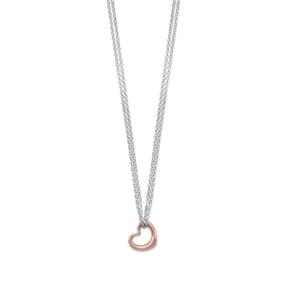 Two Tone Double Strand Sterling Silver Open Heart Necklace Made in Italy