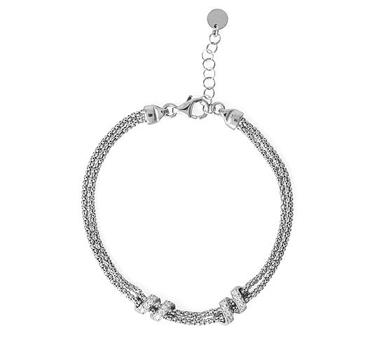 Italian Twisted Rope Chain Sterling Silver CZ Wrap Bracelet
