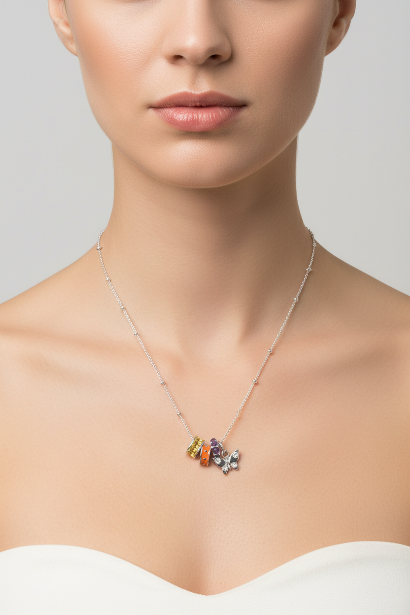 Beaming Butterfly! 18" Rhodium Plated Charm Necklace