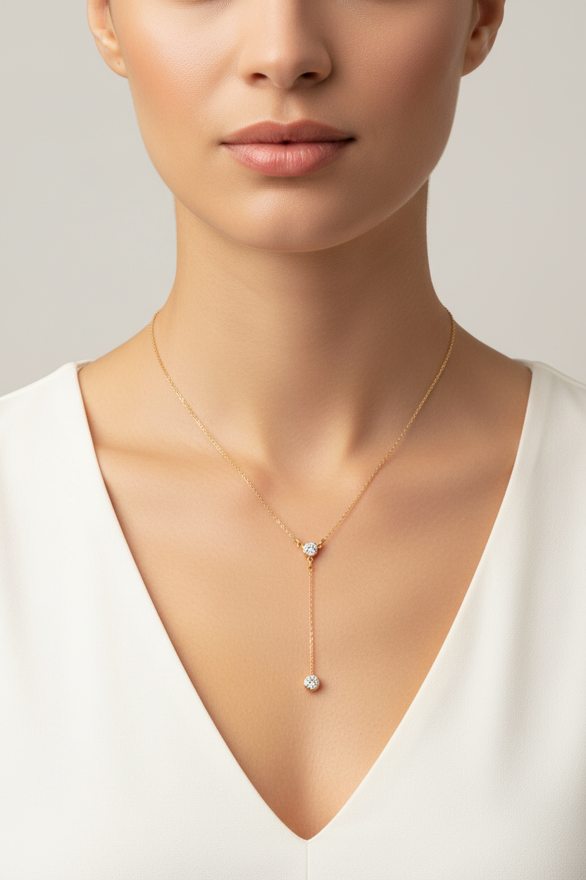 Katie Gold Filled 4mm CZ Y Drop Necklace
