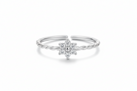925 Sterling Silver Zircon Flower Open Ring
