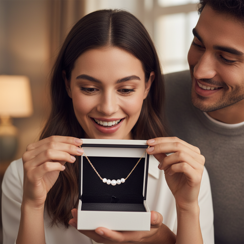 14 Karat Gold Necklace with 5 Cultured Freshwater Pearls