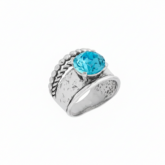 Sterling Silver Blue Crystal Ring Made in Israel
