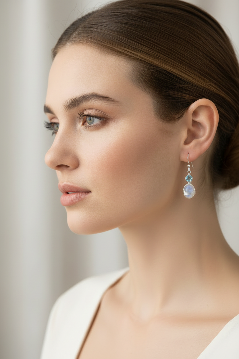 Blue Topaz and Moonstone Earrings