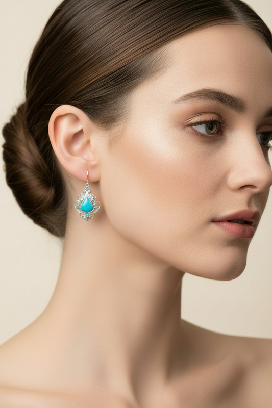 Sterling Silver Turquoise, Blue Topaz Gemstones and Marcasite Earrings