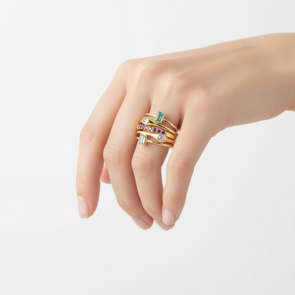 Life in Color!  14 Karat Gold and Gemstones Five Stacking Ring Set