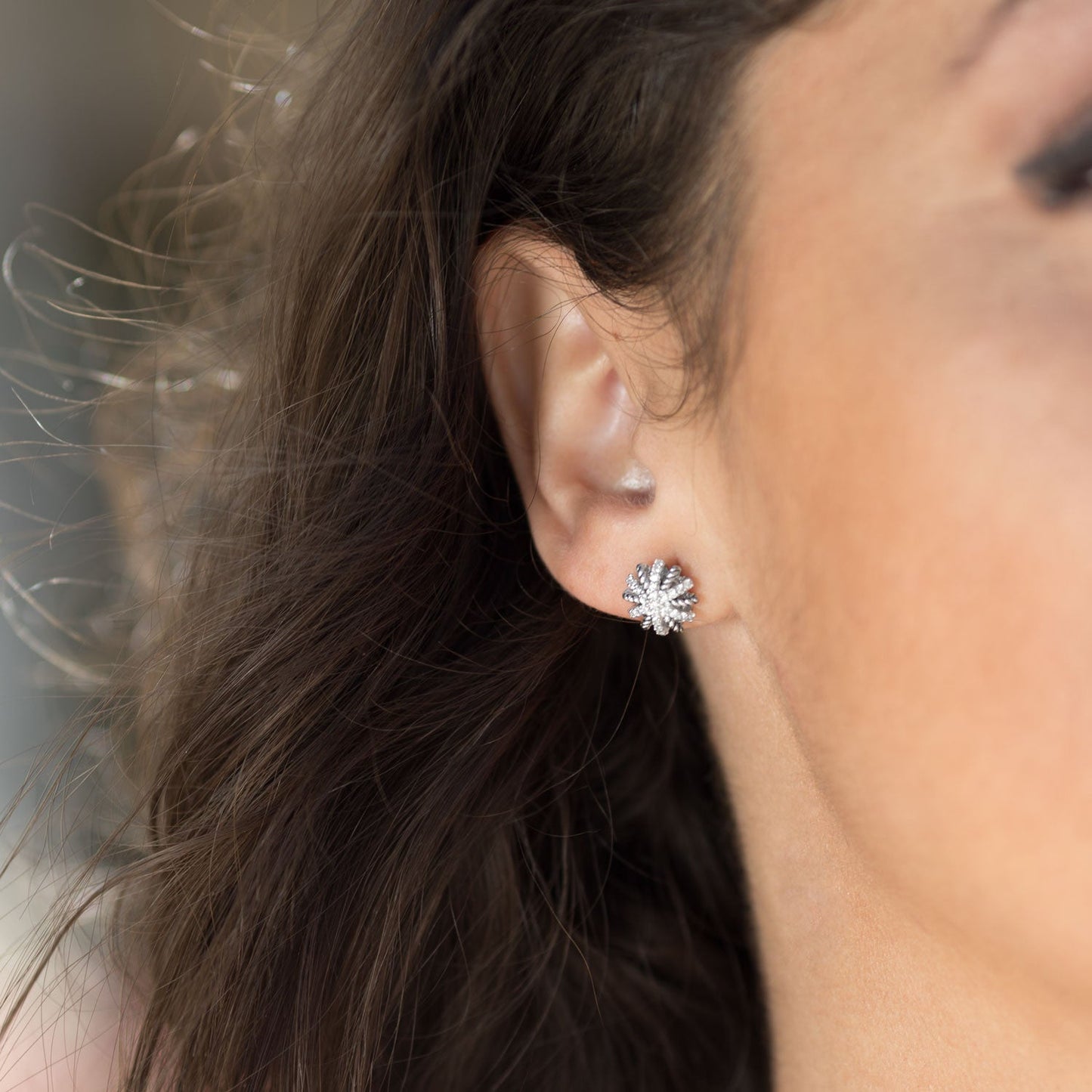 Sterling Silver |CZ Starburst Earrings