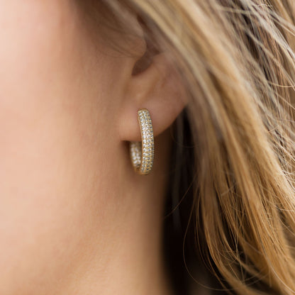 14 Karat Gold Plated CZ In/Out Hoop Earrings