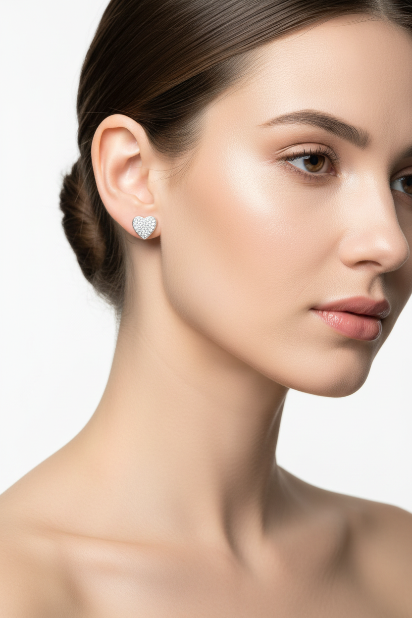 Adorable Sterling Silver Heart Studs