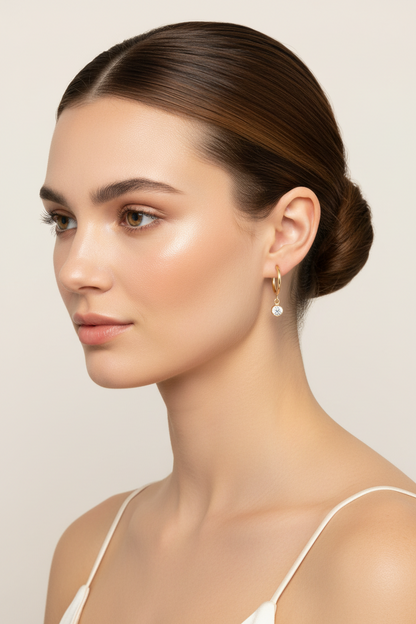 14/20 Gold Filled 3mm Lab Grown Diamond Drop Hoop Earrings