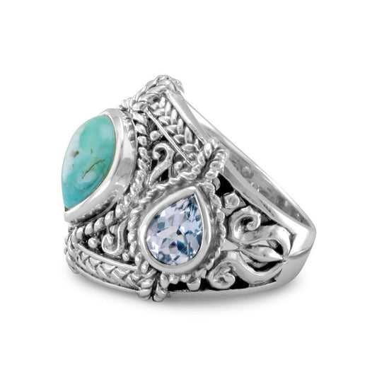 Blue Topaz and Turquoise Sterling Silver Statement Ring