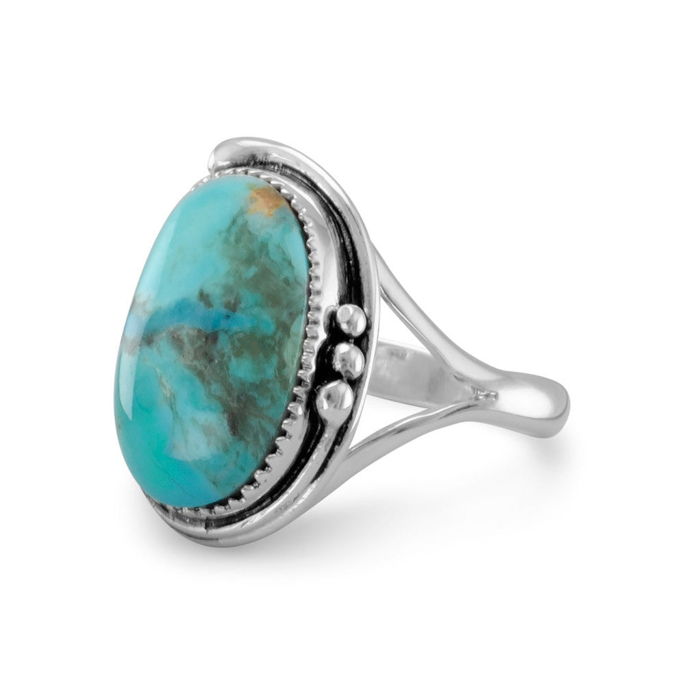 Oval Sterling Silver Art Deco Turquoise Floral Design Ring