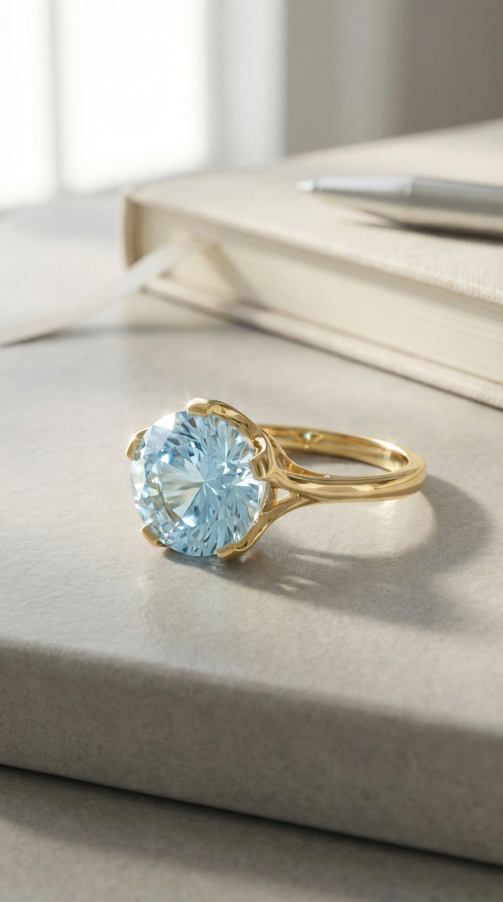 14 Karat Gold Precision Cut Sky Blue Topaz Ring