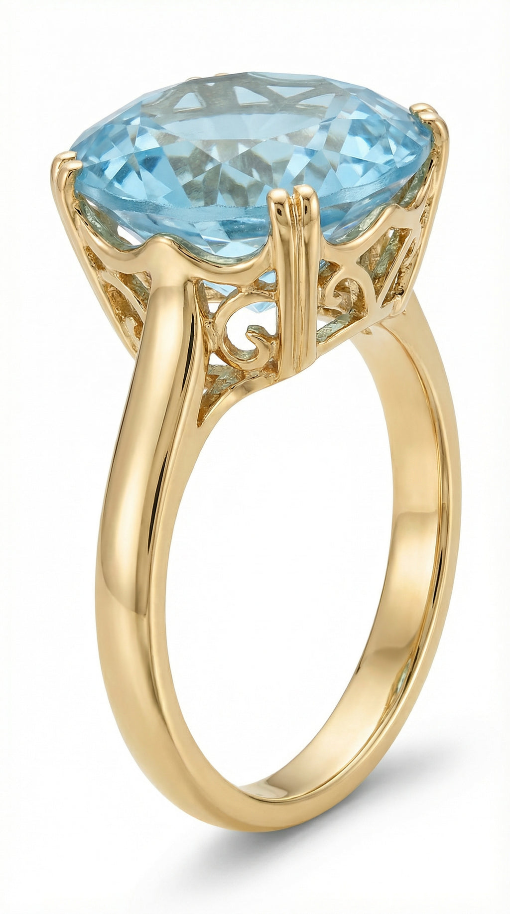14 Karat Gold Precision Cut Sky Blue Topaz Ring