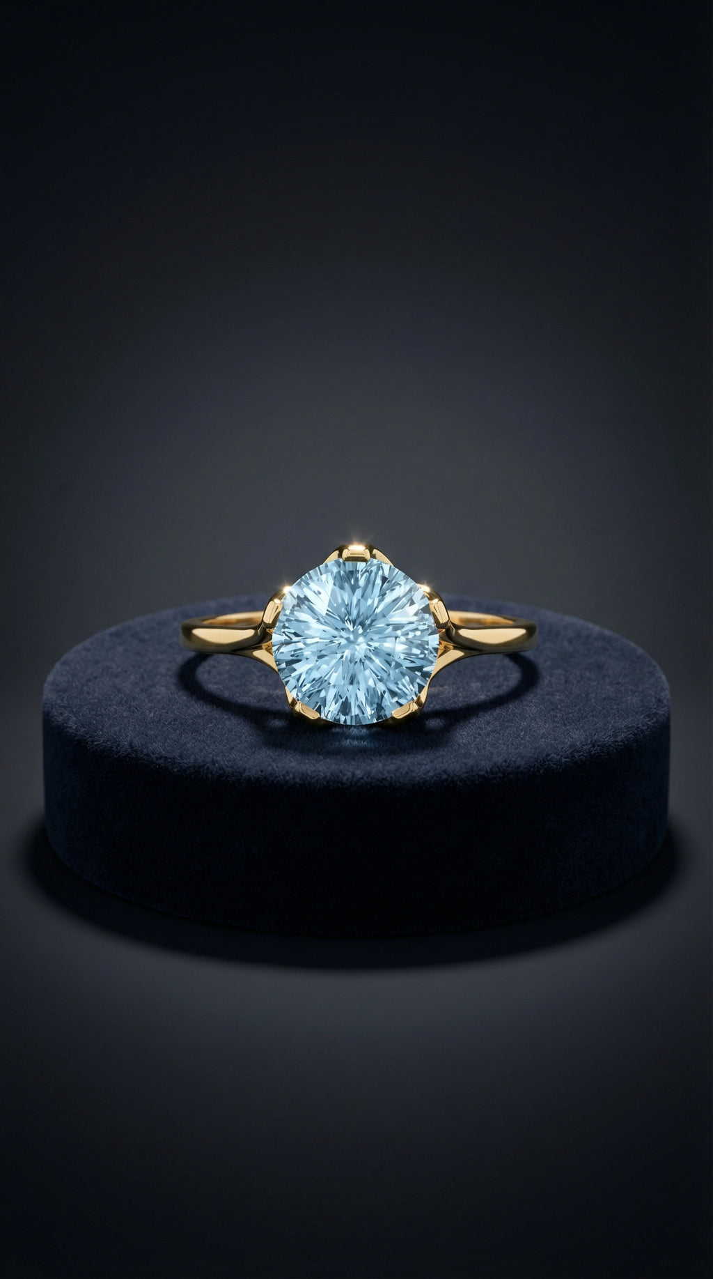 14 Karat Gold Precision Cut Sky Blue Topaz Ring