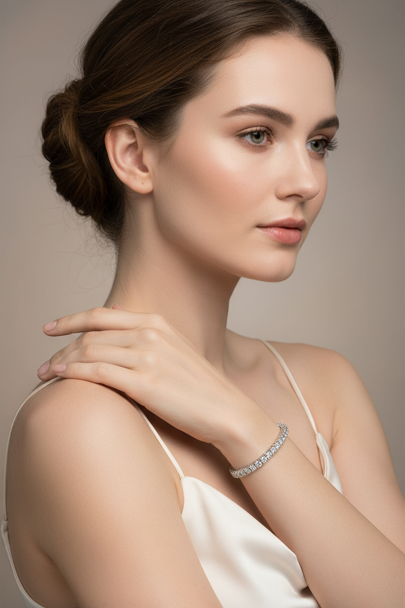 Silvertone Finish Victorian Cubic Zirconia Tennis 7 Inch Bracelet