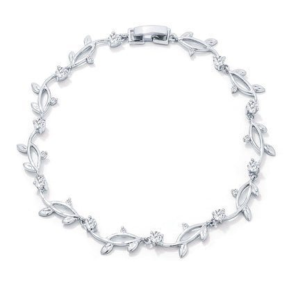 Nathans Elegant Silver Floral Vine Cubic Zirconia  Tennis Bracelet
