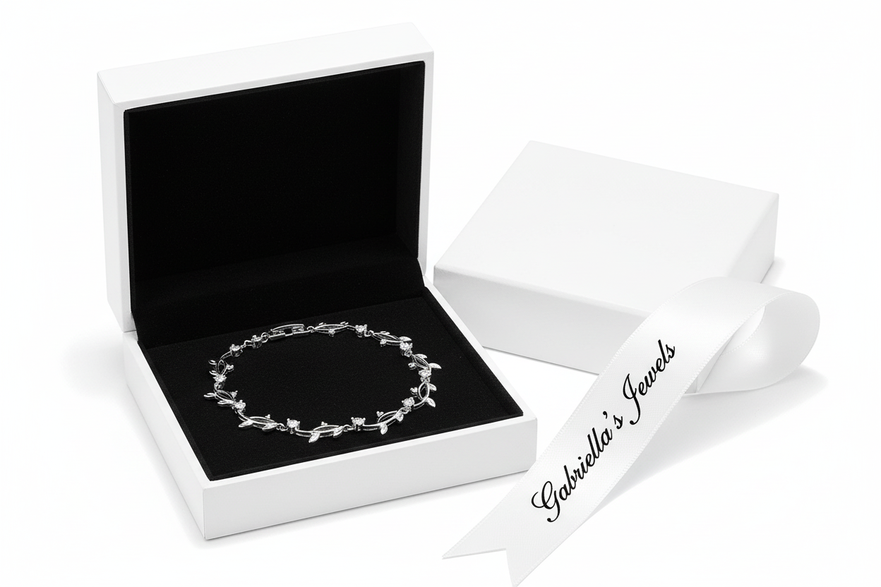 Nathans Elegant Silver Floral Vine Cubic Zirconia  Tennis Bracelet