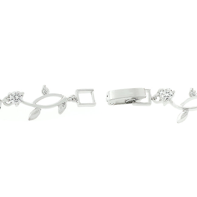 Nathans Elegant Silver Floral Vine Cubic Zirconia  Tennis Bracelet