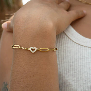 18K Gold Plated Stainless Steel CV "Heart" Paperclip Chain Bracelet