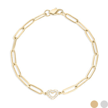18K Gold Plated Stainless Steel CV "Heart" Paperclip Chain Bracelet