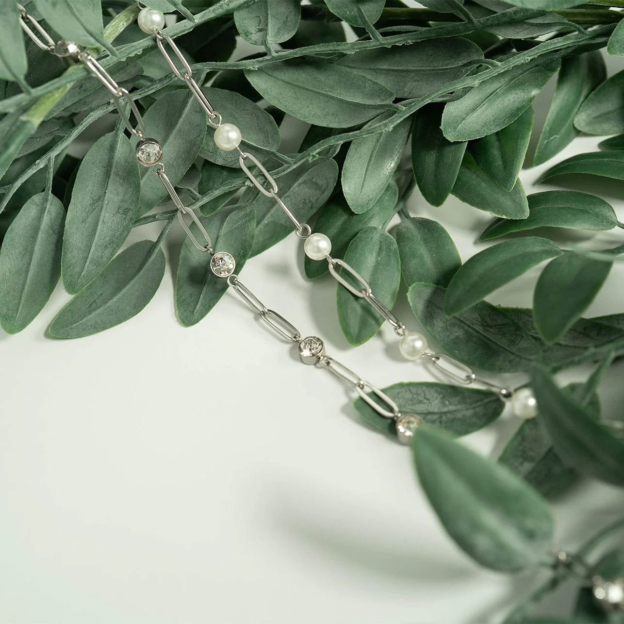 18K Gold PVD Stainless Steel Crystal Stone Paperclip Chain Necklace