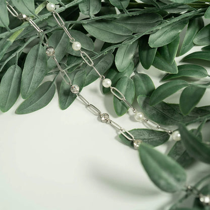 18K Gold PVD Stainless Steel Crystal Stone Paperclip Chain Necklace