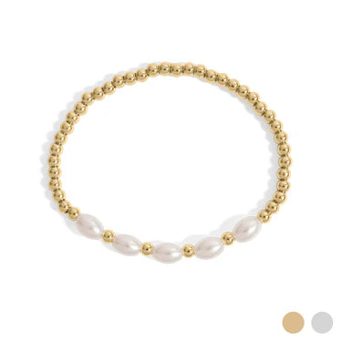 18K Gold PVD 8mm Kiska Glass Pearl Beaded Stretch Bracelet