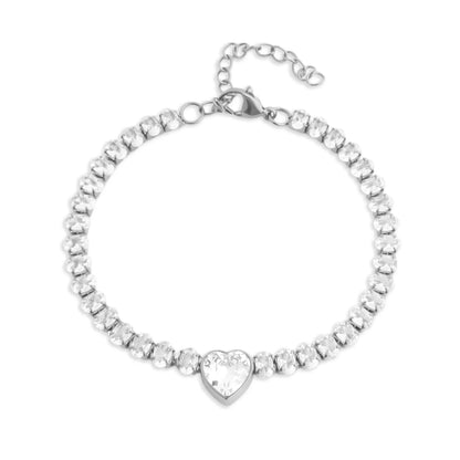 18K Gold | Stainless Steel Tennis Chain Bracelet with Heart CZ Marquis Center Stone